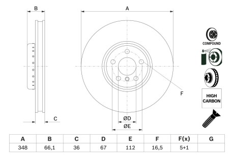 ДИСК ПЕРЕДНIЙ ЛIВИЙ COMPOUND BOSCH 0 986 479 F58