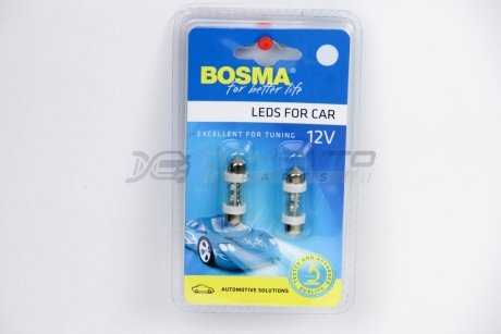 Автолампа SV8,5 LED 12V 4XSTANDARD LED WHITE 10X36 (2 шт) BOSMA 2892