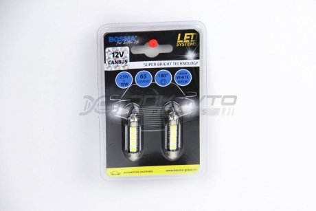 Автолампа SV8,5 LED 12V 4XSMD 5050 LED WHITE 12X39 DOUBLE POLARITY CANBUS (2 шт) BOSMA 3789