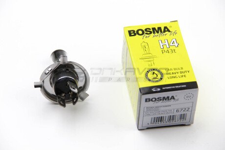 Автолампа H4 12V 60/55W P43T LONG LIFE HEAVY DUTY BOSMA 6722