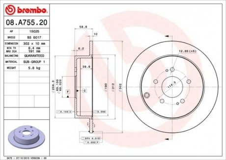 Гальмівний диск BREMBO 08.A755.20 (фото 1)