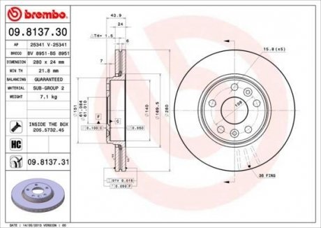 Гальмівний диск BREMBO 09.8137.31