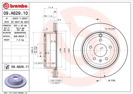 Диск гальмівний BREMBO 09.A629.10