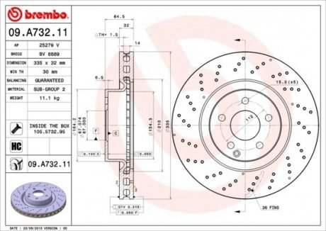 Диск гальмівний BREMBO 09.A732.11 (фото 1)