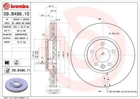 Гальмівний диск BREMBO 09.B498.11