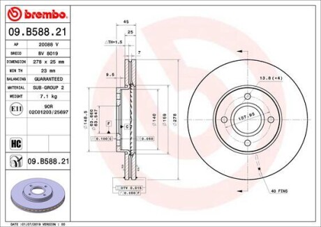 Гальмівний диск BREMBO 09.B588.21 (фото 1)