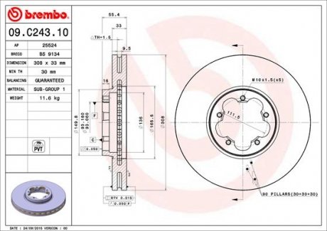 Гальмівний диск BREMBO 09.C243.10 (фото 1)