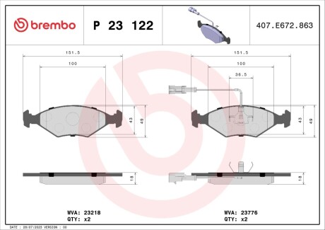 Гальмівні колодки дискові BREMBO P23 122