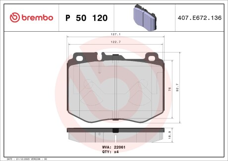 Комплект гальмівних колодок з 4 шт. дисків BREMBO P50120 (фото 1)