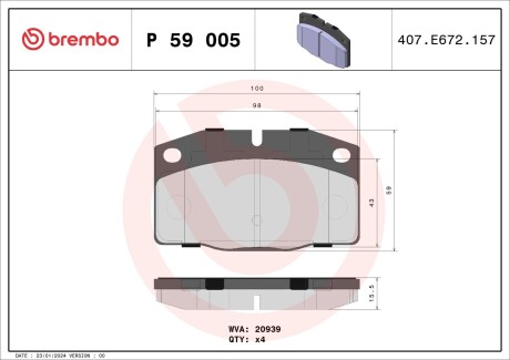 Гальмівні колодки дискові BREMBO P59 005 (фото 1)