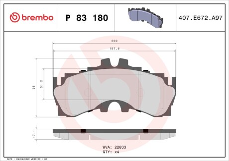 Гальмівні колодки дискові BREMBO P83 180