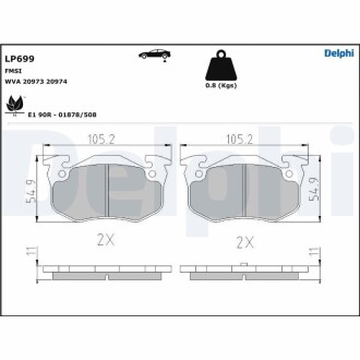 Гальмівні колодки дискові CITROEN/PEUGEOT/RENAULT Xsara/106/206/306/Megane/Clio \'\'F \'\'83-07 Delphi LP699