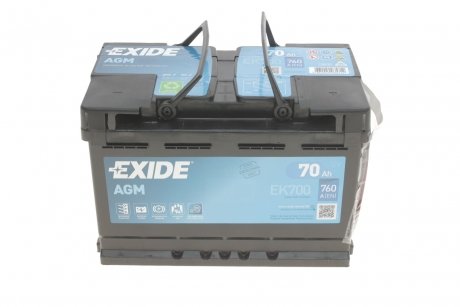 АКБ 6СТ-70 R+ (пт760) (необслуж) AGM (Start/Stop) EXIDE EK700