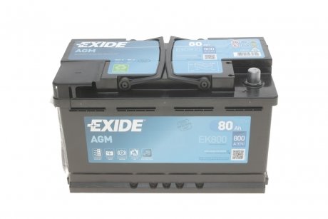 АКБ 6СТ-80 R+ (пт800) (необслуж) (315х175х192) AGM (Start/Stop) EXIDE EK800