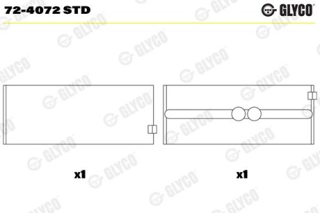 Вкладиші корінні (1 шия). продаж по 7 шт.. SCANIA DC9/DC12/DC16/DSC12/DT12/DT16 Glyco 72-4072 STD