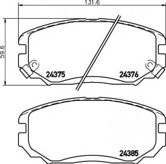 Гальмівні колодки перед. Hyundai Tucson 04-10 (mando) (131,5x60,2x17,5) HELLA 8DB355012-461