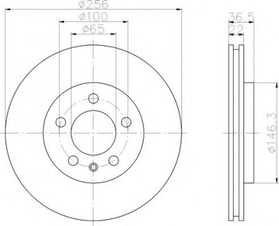 Гальмівний диск перед. Golf 97-06/Bora 99-05/Octavia 97-10 (256x22) HELLA 8DD355105-361