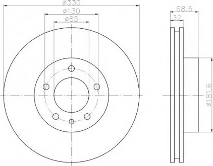 Диск гальмівний перед. прав. VW Touareg 3.0 V6 Tdi 04- 3.6 V6 Fsi 06- HELLA 8DD 355 109-741