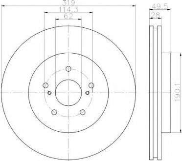 Гальмівний диск перед. Lexus RX 03-08 3.0-3.5 (PRO) HELLA 8DD355114-981