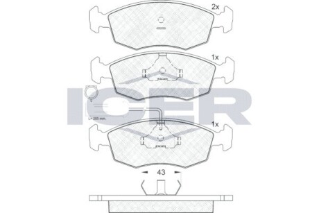 Колодки тормозные дисковые передние FIAT PALIO (178BX) 99-00; FIAT PALIO (178DX) 96- ICER 181227