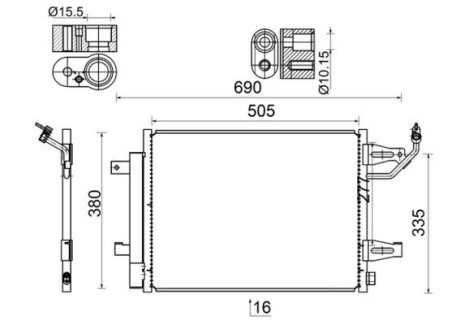 Радіатор кондиціонера Mitsubishi Colt 1.1-1.5 04-12/Smart Forfour 1.1-1.5 04-06 MAHLE / KNECHT AC 509 000S