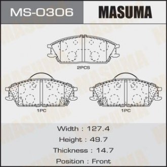 Колодки тормозные передн HYUNDAI ACCENT III, HYUNDAI GETZ (02-10), HYUNDAI ELANTRA (00-06)/HYUNDAI ACCENT II (99-06) MASUMA MS0306