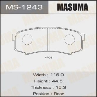 Колодка тормозная задняя Lexus GX 460 (09-)/ Mitsubishi Pajero (06-)/ Toyota Land Cruiser Prado (05-) MASUMA MS1243 (фото 1)