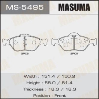 Колодки тормозные переднTOYOTA YARIS (10-16), MAZDA 2 (07-15), FORD FIESTA VI (09-14) MASUMA MS5495