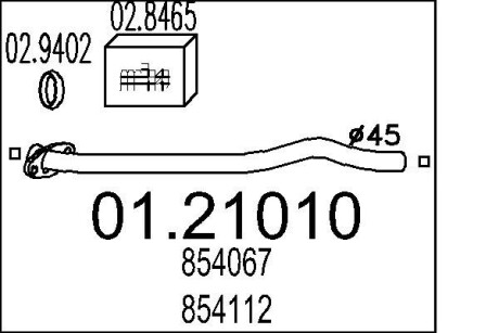 Проміжна труба вихл. системи MTS 01.21010 (фото 1)