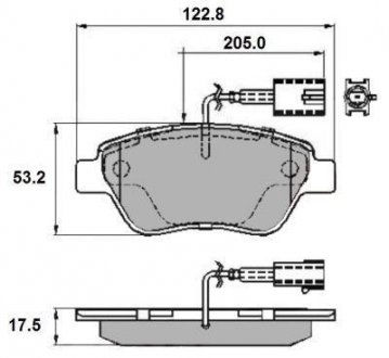 Гальмівні колодки перед. Doblo 01- (Bosch) (122.8x53.6) з датчиком National NP2142