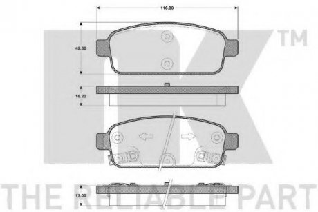 Гальмівні колодки дискові зад. (15"&16") Opel Astra J 1.3 CDTI 09-/Chevrolet Cruze 2.0 CDI 09- NK 223647