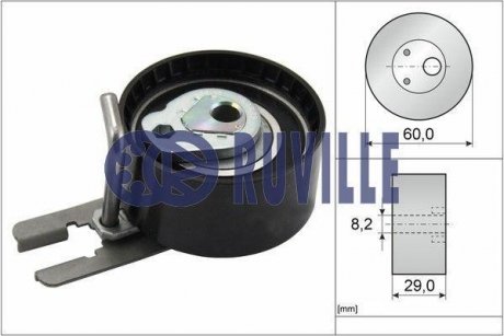 Ролик ГРМ натяжний TOYOTA Aygo 05-14; FORD Focus II 04-11; FIAT Scudo 07-16; PEUGEOT Bipper 08-17; CITROEN Berlingo 08-18; MAZDA 3 BL 09-13; SUZUKI SX-4 06-14; VOLVO V70 07-16; MINI Cooper R56 07-14 RUVILLE 55953