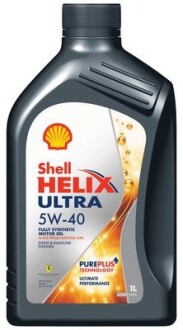 Олива двигуна 1L Helix Ultra 5W40 (ACEA A3/B3, A3/B4 BMW L-01 MB 229.5/226.5 VW 502.00/505.00 RN 0700/0710 PSA B71 2296 Porsche A40 FIAT 9.55535.Z2) SHELL 550052677 (фото 1)