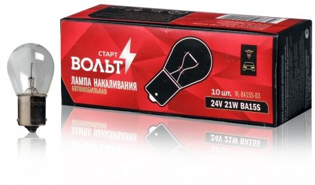 Лампа розжарювання 24V P21W 21W BA15s (цоколь) (кратно 10) StartVOLT СтартВОЛЬТ VL-BA15S-03