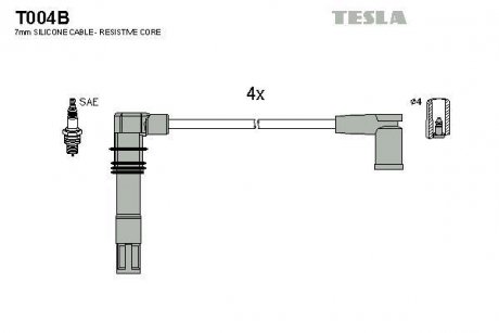 Провода высоковольтные, комплект Skoda Octavia 1.4 (00-10),Skoda Octavia combi 1.4 (00-10) TESLA T004B (фото 1)