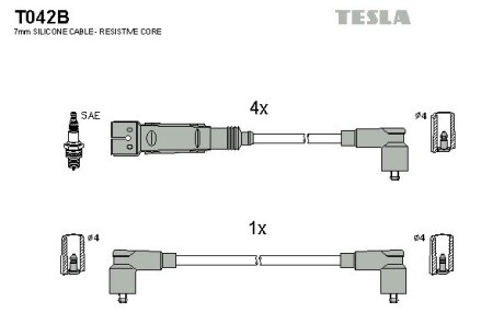 Комплект кабелiв запалювання TESLA T042B