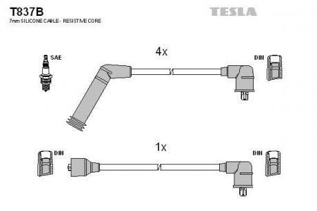 Комплект кабелiв запалювання TESLA T837B