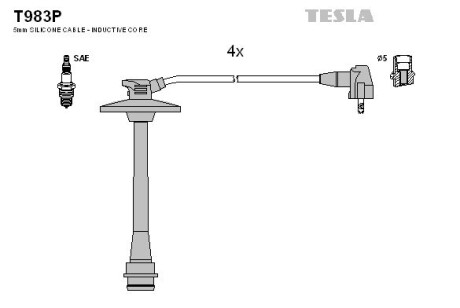 Провода высоковольтные, комплект Toyota Rav 4 i 2.0 (94-00),Toyota Rav 4 i cabrio 2.0 (97-00) TESLA T983P