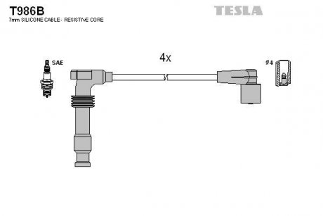 Провід свічкові Лачетти 1,8 (силікон) TESLA T986B (фото 1)