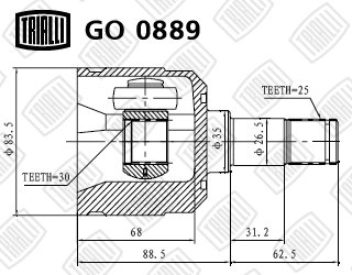 ШРУС внутренний Elantra 1.5/1.6 (00-) MT/AT (нар:25/вн:30) Trialli GO 0889