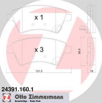 Комплект гальмівних колодок ZIMMERMANN 24391.160.1 (фото 1)