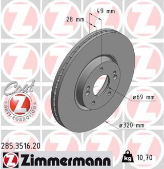 Диск гальмівний ZIMMERMANN 285.3516.20